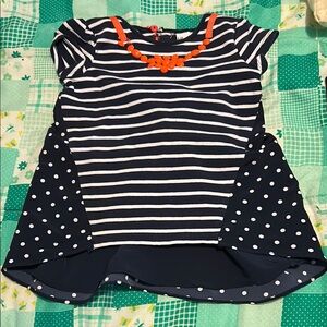 Blue and White Girls Short Sleeve Tee with Striped and Polka Dot Design